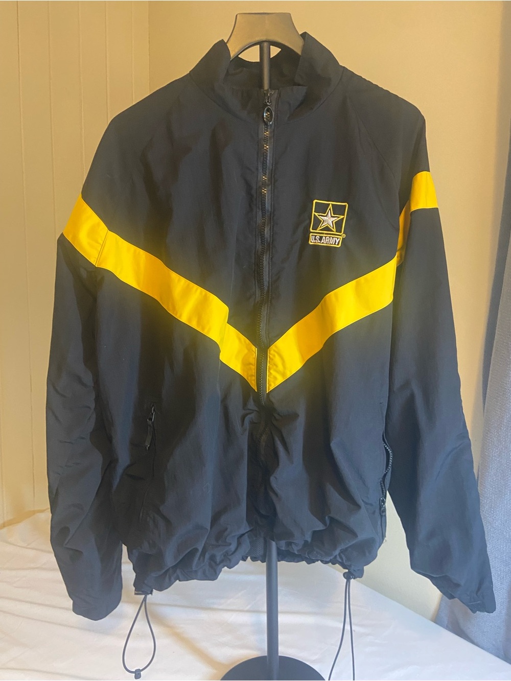 U.S. Army Black Windbreaker Jacket with Yellow Chevron